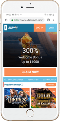 All Spins Win Mobile Casino Lobby
