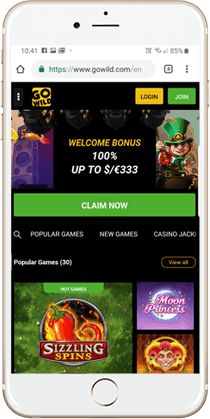 GoWild Mobile Casino Lobby