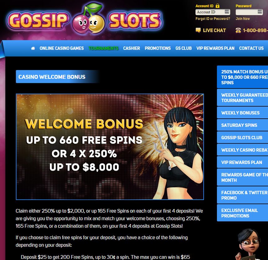 Gossip Slots Casino Bonus