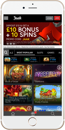 Jaak Casino on Mobile