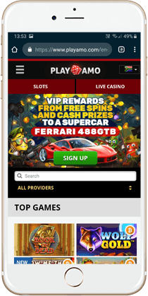 PlayAmo Mobile Casino Lobby