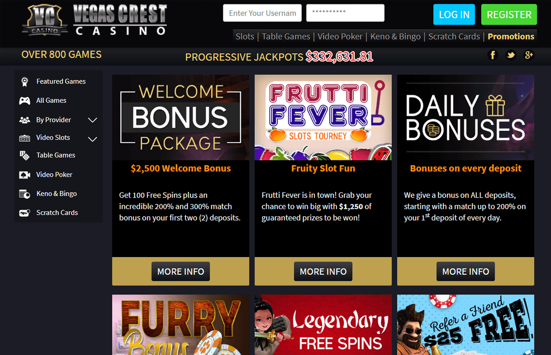 Vegas Crest Casino Bonuses